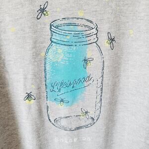Life Is Good Shirt Womens XL Gray Fireflies Mason Jar Shine On V Neck Crusher